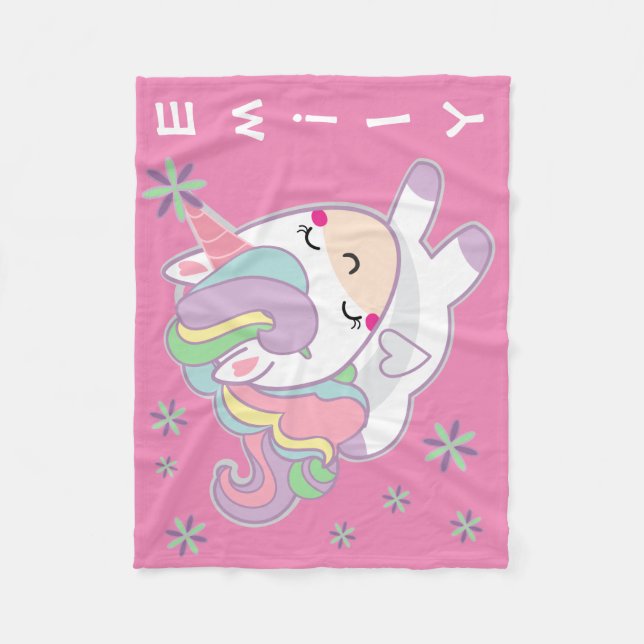 Personalisierter Kawaii Girly Pastellunicorn Fleecedecke (Vorderseite)