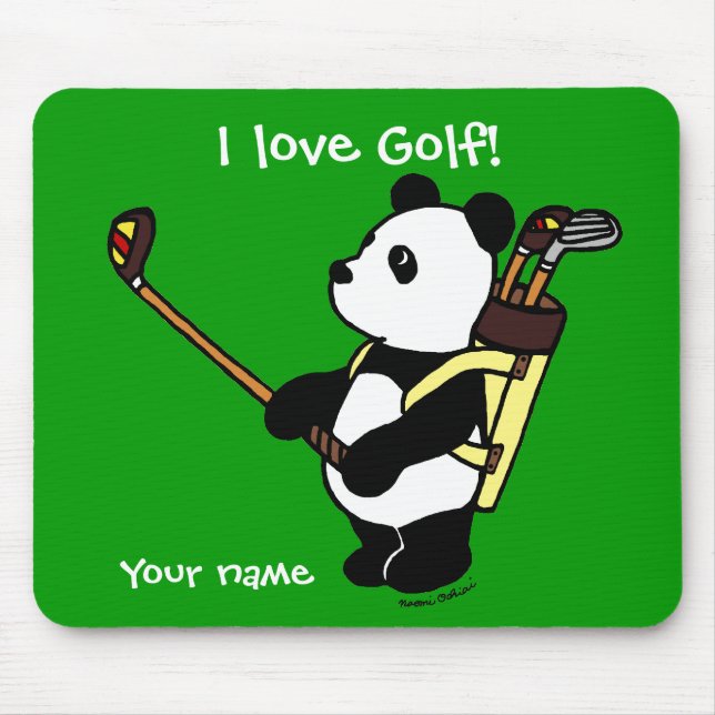 Personalisierter Kawaii Panda-Golfspieler Mousepad (Vorne)