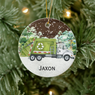 Personalisierter Kinder-Müllwagen-Weihnachtsbaumsc Keramik Ornament