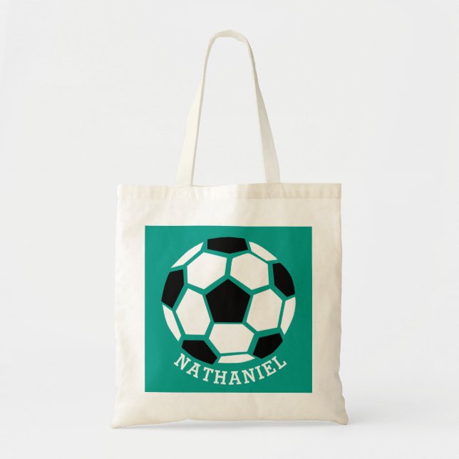 Personalisierter Kinderfußball trägt grünen Sport Tragetasche (Vorne)