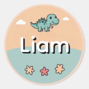 Personalisierter Kindername-Aufkleber – Süßer Dino Runder Aufkleber
