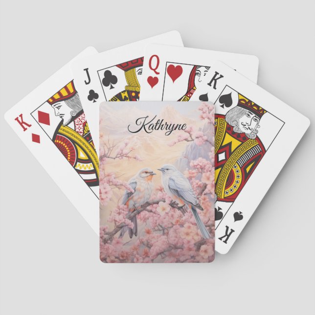 Personalisierter Kirschblütenvogel  Spielkarten (Rückseite)