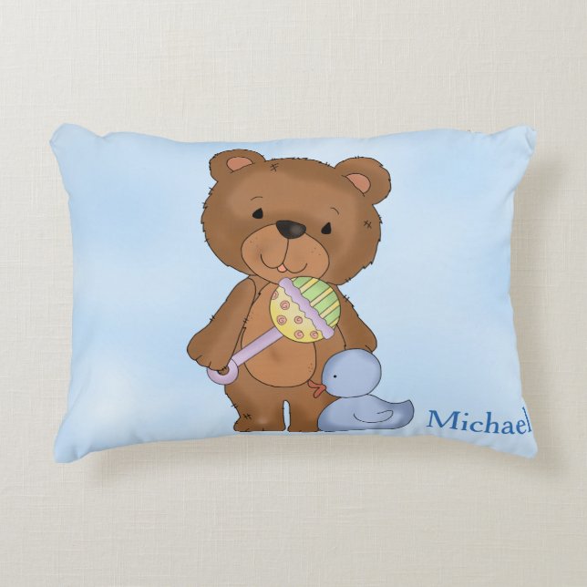 Personalisierter Kissen-Baby-Jungeteddy-Bär Dekokissen (Vorderseite)
