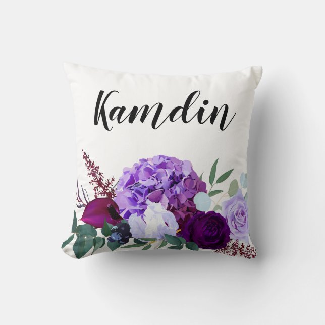Personalisierter Kissen Lavendel Hibiskus auf Weiß (Vorderseite)