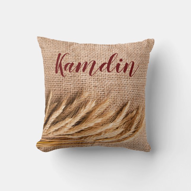 Personalisierter Kissenwein auf Burlap Sack Countr Kissen (Vorderseite)