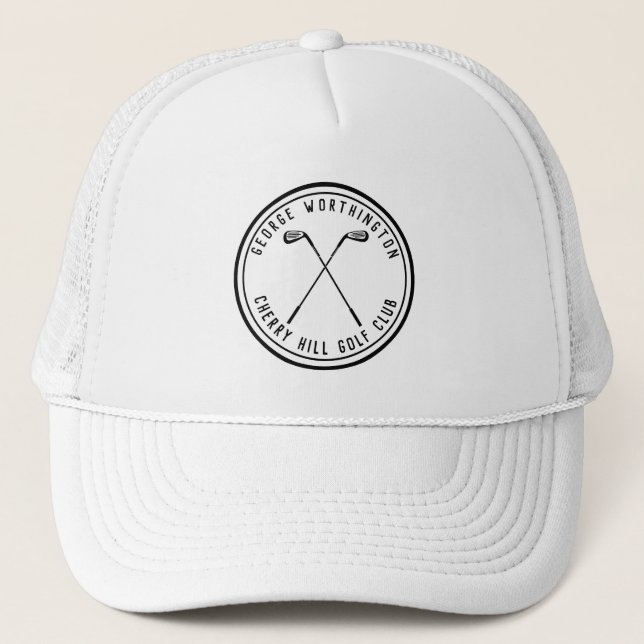 Personalisierter klassischer Golfclub in Schwarz Truckerkappe (Vorderseite)