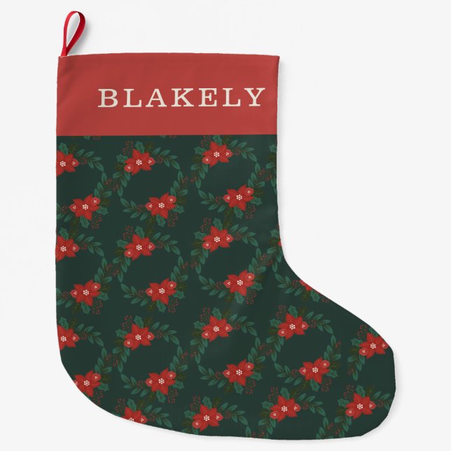 Personalisierter klassischer Weihnachtsblumen-Stru Großer Weihnachtsstrumpf (Vorderseite)