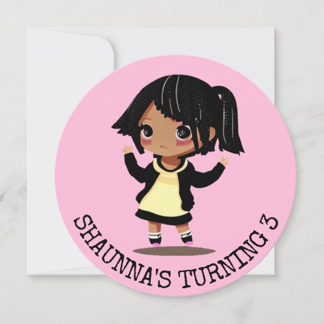 Personalisierter kleiner Cartoon Girl Pink Geburts Einladung (Vorderseite)