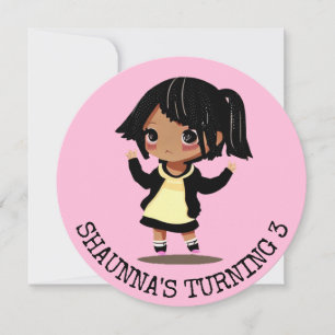 Personalisierter kleiner Cartoon Girl Pink Geburts Einladung