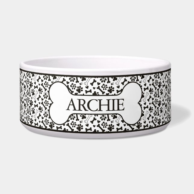 Personalisierter Knochen-Hunde-Name Napf (Vorderseite)
