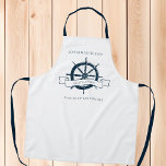 Personalisierter Koch für Wasserkreuzfahrten Schürze<br><div class="desc">Chic Custom Boot Kapitän oder Koch Schürze am Meer für eine Seefahrer-Gesellschaft mit einem marineblauen Bootslenkrad. Dieses Vintage Wassersportgeschenk eignet sich perfekt für einen Schiffsleute in Strandnähe. Personalisieren Sie mit Ihrem Namen.</div>