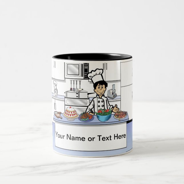 Personalisierter Koch, Koch - Männlicher Cartoon Zweifarbige Tasse (Mittel)