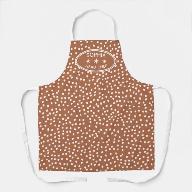 Personalisierter Koch Moderner Boho brauner Polka  Schürze (Vorderseite)