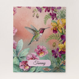 Personalisierter Kolibri und Blumen