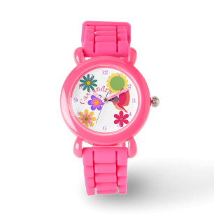 Personalisierter Kolibri und Blumen Armbanduhr