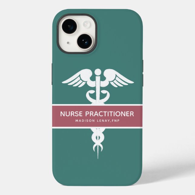 Personalisierter Krankenpfleger Dark Aquamarin Med Case-Mate iPhone 14 Hülle (Rückseite)