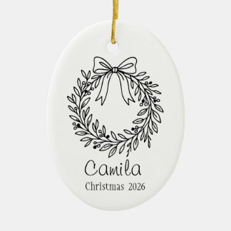 Personalisierter Kranzbogen-Weihnachtsschmuck Keramik Ornament