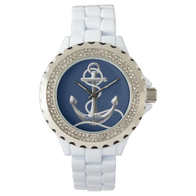 Personalisierter Kristall - Silberanker Armbanduhr (Vorderseite)