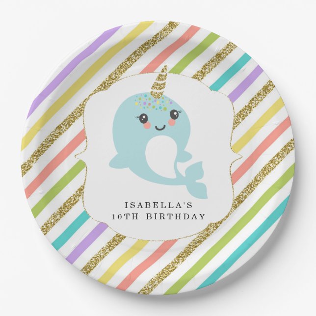 Personalisierter kundenspezifischer Narwhal Pappteller (Vorderseite)