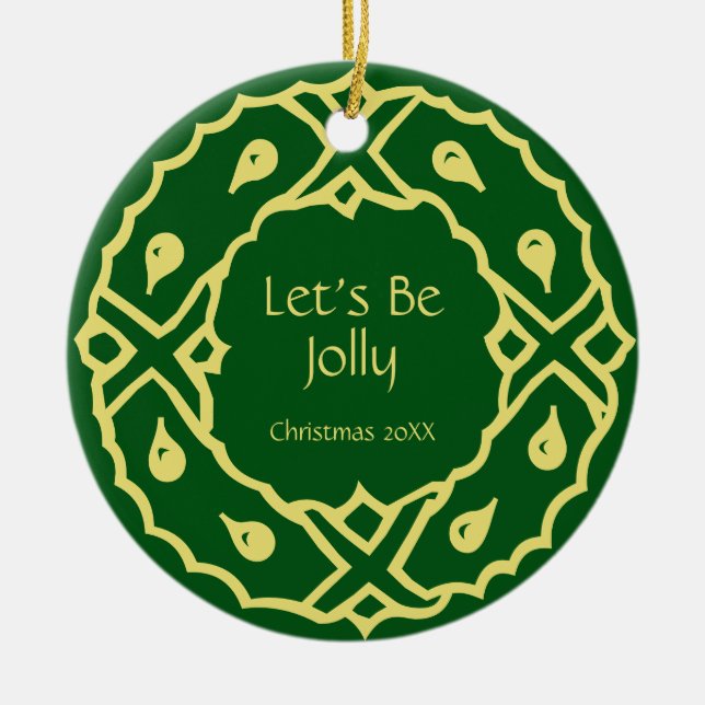 Personalisierter Kunst Nouveau WeihnachtsWreath Keramik Ornament (Vorne)