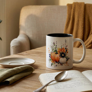 Personalisierter Kürbis-Blumenstrauß Herbst-Ernt Zweifarbige Tasse