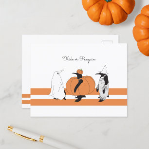 Personalisierter Kürbis Pinguin Lustiger Halloween Feiertagspostkarte