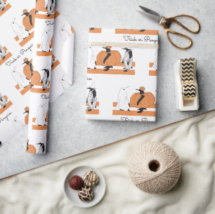 Personalisierter Kürbis Pinguin Lustiger Halloween Geschenkpapier
