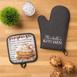 Personalisierter Kürbiskuchen Rezept Ofenhandschuh & Topflappen-Set