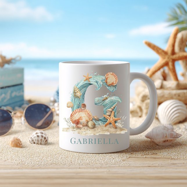 Personalisierter Küstenmonogramm Anfangsbuchstabe  Kaffeetasse (Personalized Coastal Monogram G Initial Beach Coffee Mug)