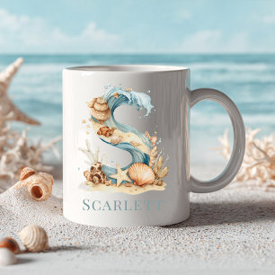 Personalisierter Küstenmonogramm Anfangsbuchstabe Kaffeetasse