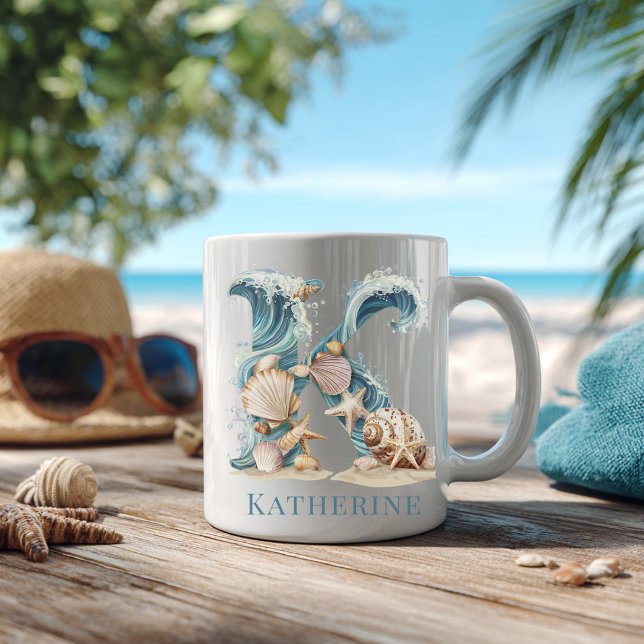 Personalisierter Küstenmonogramm Anfangsbuchstabe  Kaffeetasse (Personalized Coastal Monogram K Initial Beach Coffee Mug)