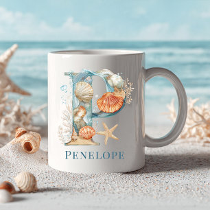 Personalisierter Küstenmonogramm Anfangsbuchstabe Kaffeetasse
