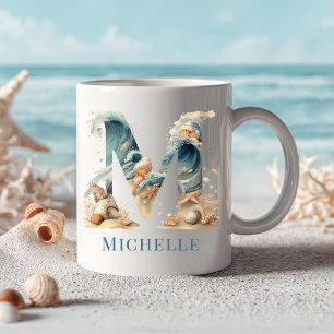 Personalisierter Küstenmonogramm Anfangsbuchstabe Kaffeetasse