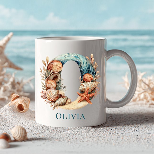 Personalisierter Küstenmonogramm Anfangsbuchstabe  Kaffeetasse (Personalized Coastal Monogram O Initial Beach Coffee Mug)