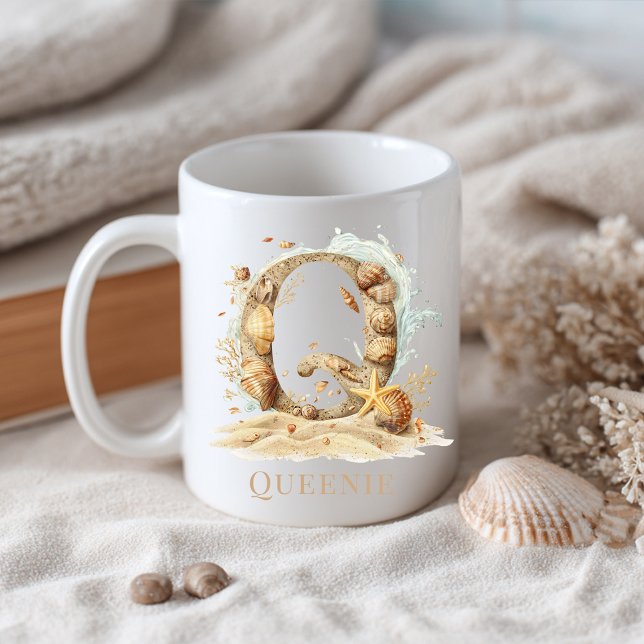Personalisierter Küstenmonogramm Anfangsbuchstabe  Kaffeetasse (Personalized Coastal Monogram Q Initial Beach Coffee Mug
)