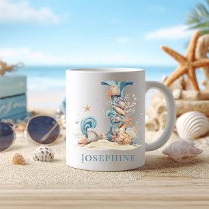 Personalisierter Küstenmonogramm-Initiale J Strand Kaffeetasse