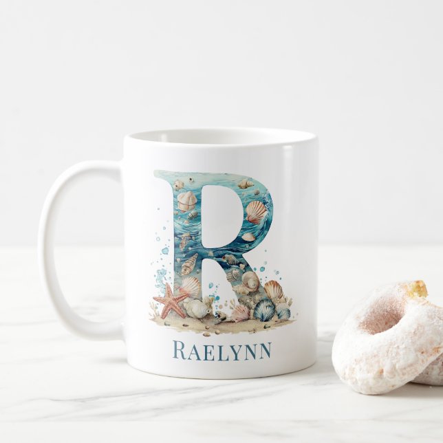 Personalisierter Küstenmonogramm-Initialen-Becher  Kaffeetasse (Mit Donut)