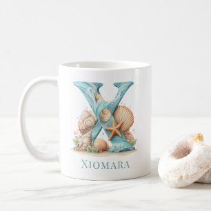 Personalisierter Küstenmonogramm X Anfangsbuchstab Kaffeetasse