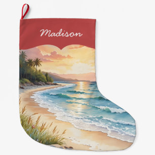Personalisierter Küstenstrand und blauer Sand Ozea Großer Weihnachtsstrumpf