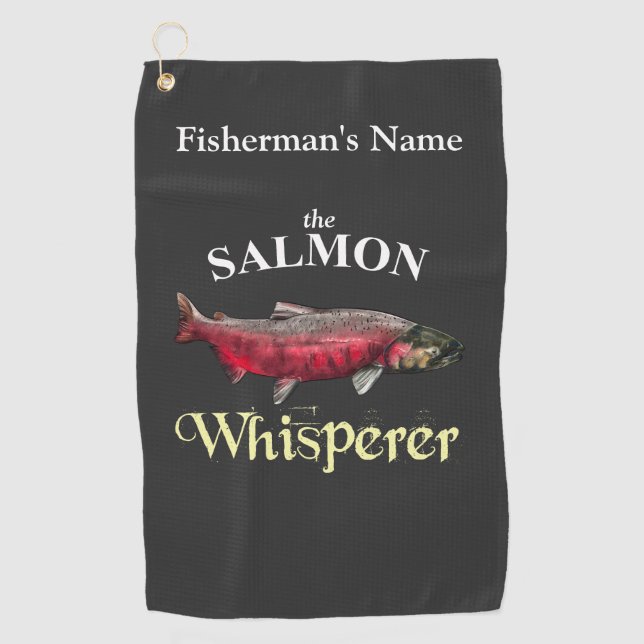 Personalisierter Lachs Whisperer Dunkles Handtuch (Vorderseite)