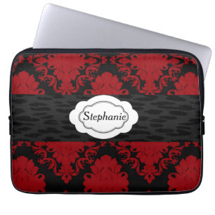 Personalisierter Laptop-Sieb mit schwarzem Damast Laptopschutzhülle