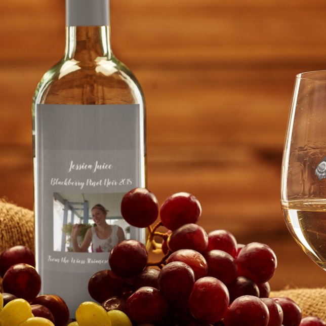 Personalisierter Lässiger Dunkelgrau | FOTO | Weinetikett (Von Creator hochgeladen)