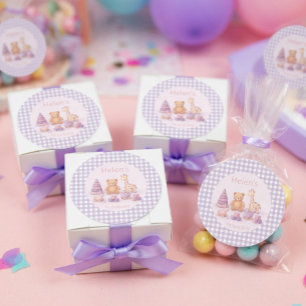 Personalisierter Lavendel-Gingham 1. Geburtstag  Runder Aufkleber