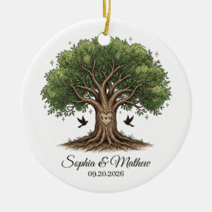 Personalisierter Lebensbaum-Hochzeitsanhänger Keramik Ornament