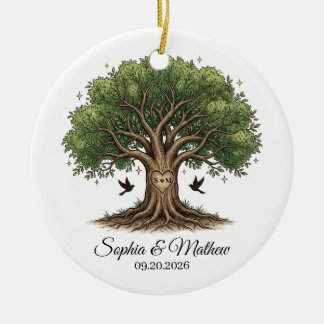 Personalisierter Lebensbaum-Hochzeitsanhänger Keramik Ornament