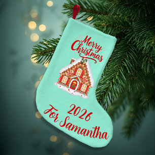Personalisierter Lebkuchenhäuschen-Weihnachtsstrum Kleiner Weihnachtsstrumpf
