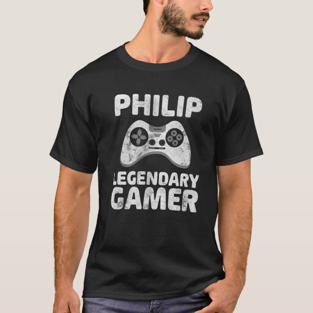 Personalisierter legendärer Gamer Philip Name Vide T-Shirt (Vorderseite)