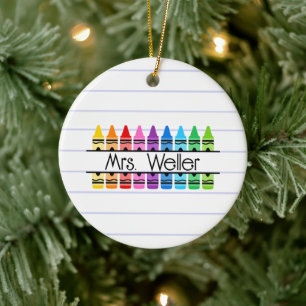 Personalisierter Lehrer-Buntstift-Weihnachtsbauman Keramik Ornament