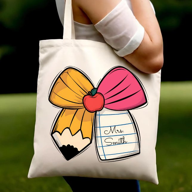 Personalisierter Lehrer Coquette Bow Lehrer Name Tragetasche (Von Creator hochgeladen)