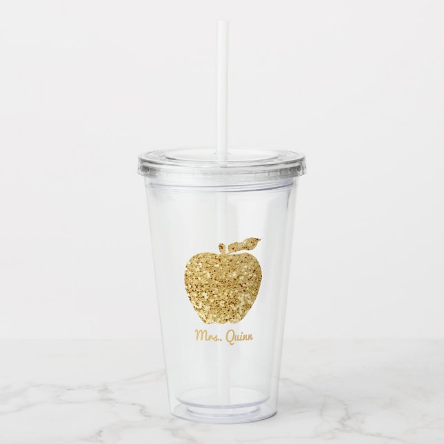 Personalisierter Lehrer-GoldImitatSequin Apple Acryltrinkbecher (Vorderseite)